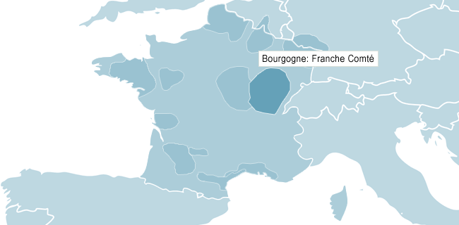 Kart over Bourgogne Franche-Comt&eacute;