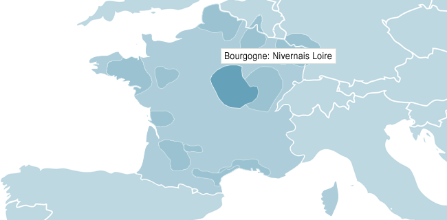 Kart over Bourgogne Nivernais Loire