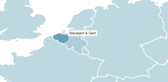Kart over Nieuwpoort & Gent